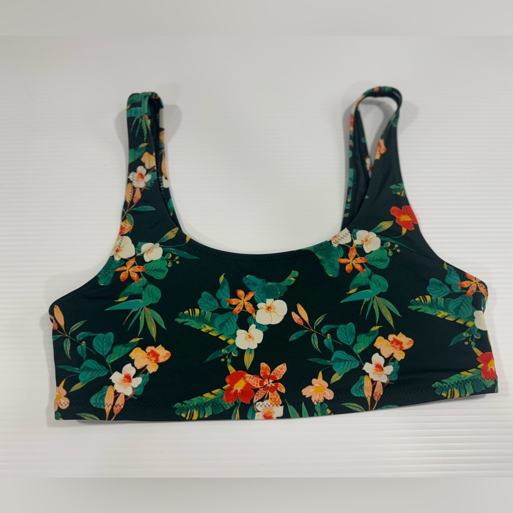 LIVELY Green Floral Bikini Top Sz M EUC